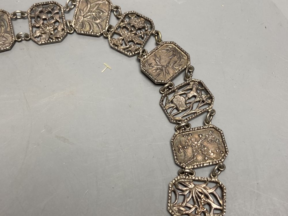 An early 20th century Chinese Export white metal belt by Wang Hing, Hong Kong and other items.